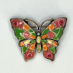 Colorful Enamel Butterfly Brooch with Rhinestones. Y2K